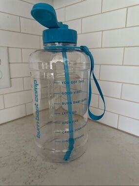 Burn Boot Camp Motivational Large Water Bottle with Straw and Carry Strap